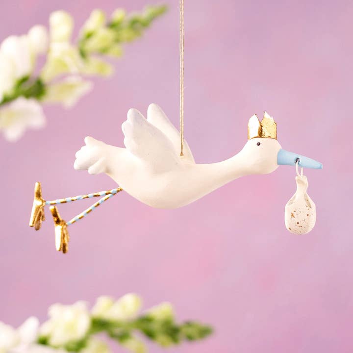 Flying Stork Ornament - Blue