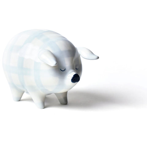 Gingham Piggy Bank - Blue
