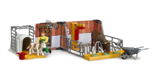 bworld Cow and Calf Stable with Farmer