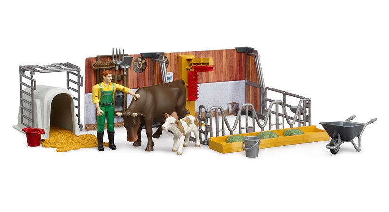 bworld Cow and Calf Stable with Farmer