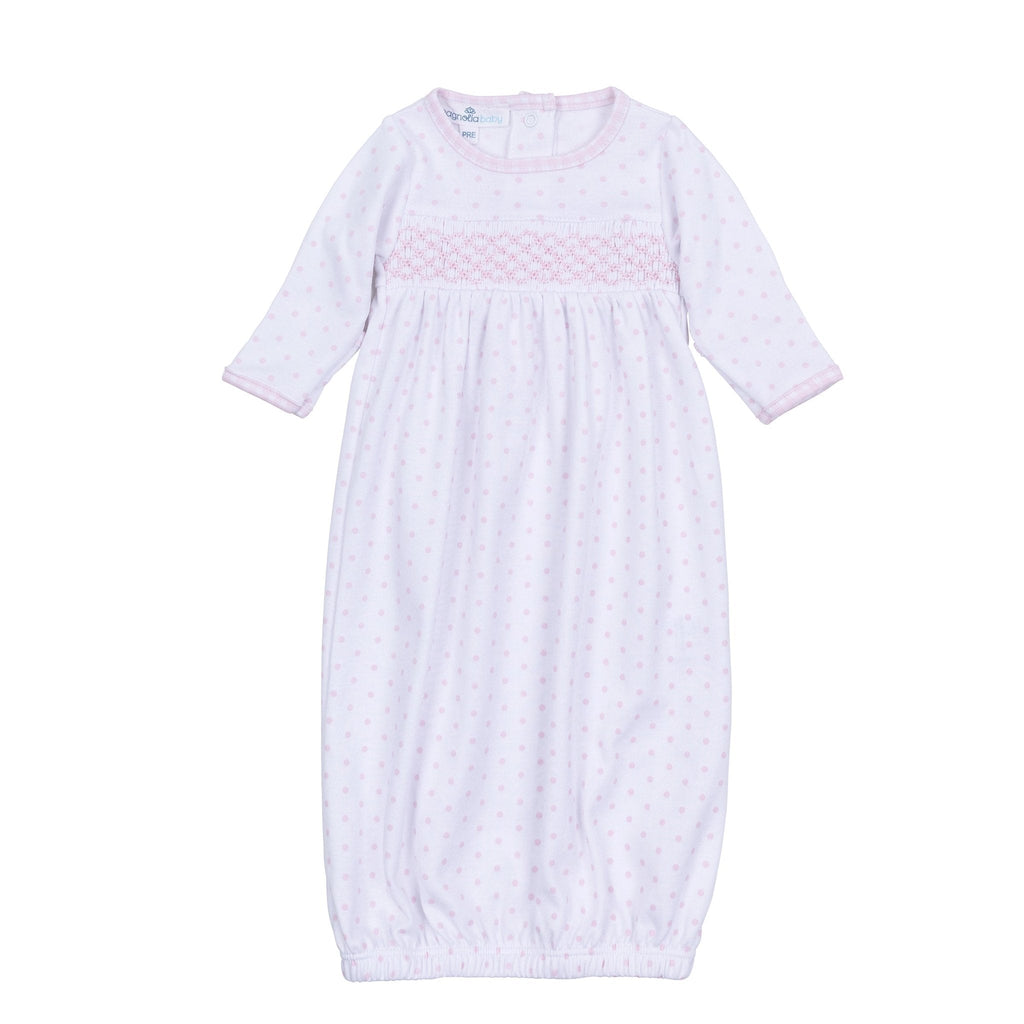 Gingham Dots Smocked Gown - Pink
