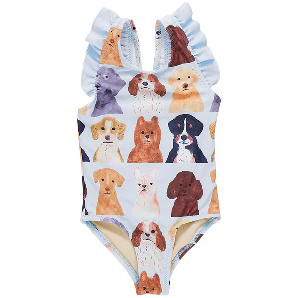 Girls Liv Suit - Light Blue Watercolor Dogs