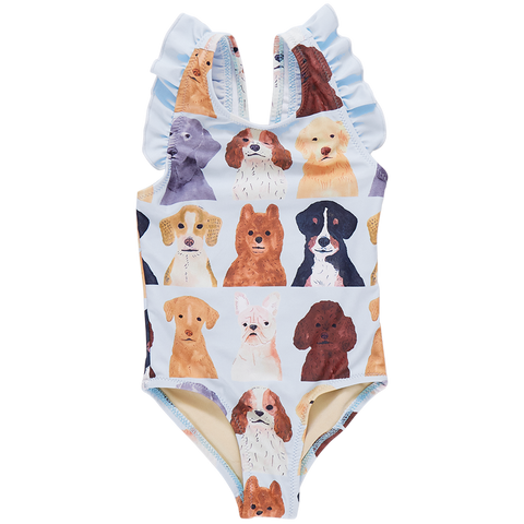 Girls Liv Suit - Light Blue Watercolor Dogs