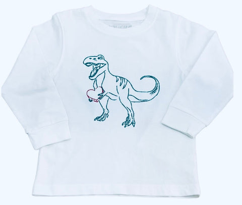 Long-Sleeve White Valentine Dinosaur T-Shirt