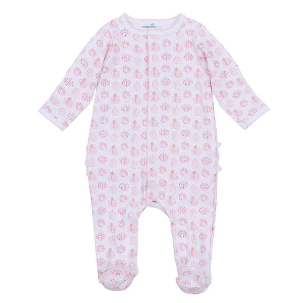 Precious Pumpkins Ruffle Zipper Footie, pink