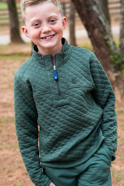 Boys Quilted Zip Pullover - Camping Green