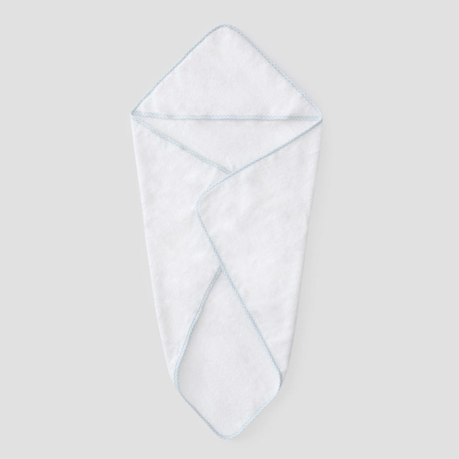 Baby Hooded Towel - Light Blue Gingham on White