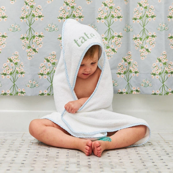 Baby Hooded Towel - Light Blue Gingham on White