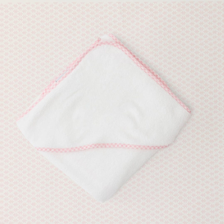 Baby Hooded Towel - Light Pink Gingham on White