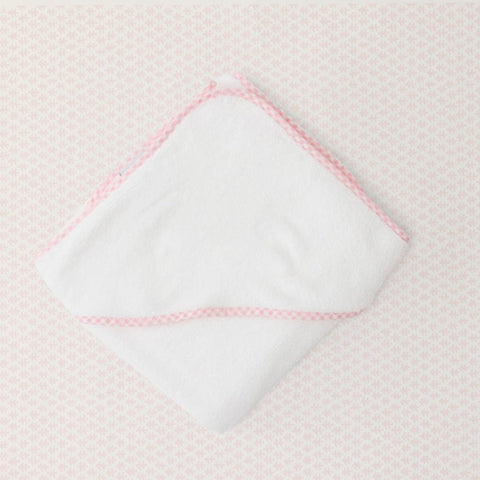 Baby Hooded Towel - Light Pink Gingham on White