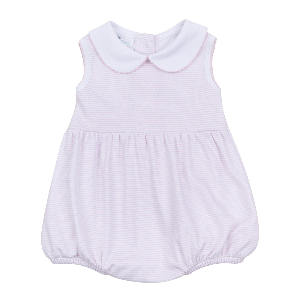 Mini Stripes Collared Sleeveless Bubble - Pink