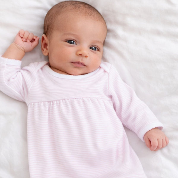 Mini Stripes Gathered Gown - Light Pink