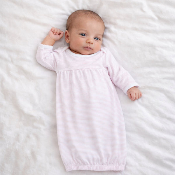 Mini Stripes Gathered Gown - Light Pink