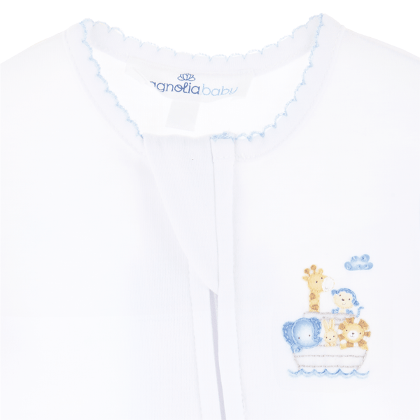 Noah's Ark Zip Footie - Light Blue