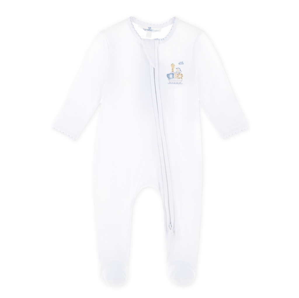 Noah's Ark Zip Footie - Light Blue