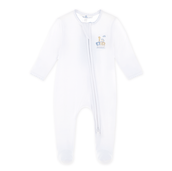 Noah's Ark Zip Footie - Light Blue