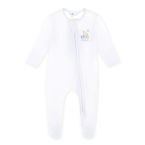 Noah's Ark Zip Footie - Light Blue