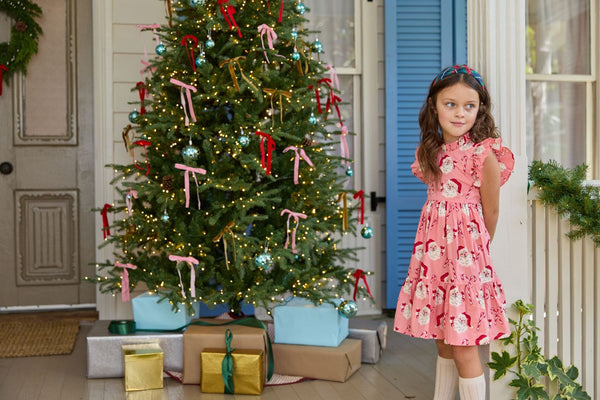 Jennifer Dress - Pink Candy Cane Santa