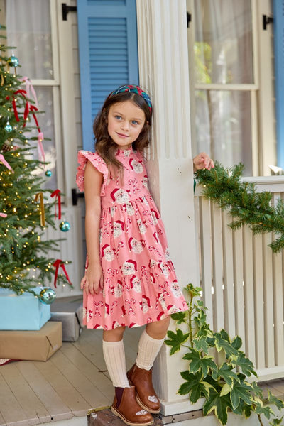Jennifer Dress - Pink Candy Cane Santa