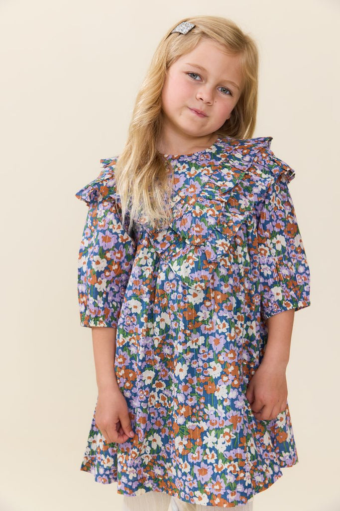 Girls Everly Dress - True Blue Sketched Floral