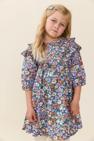 Girls Everly Dress - True Blue Sketched Floral