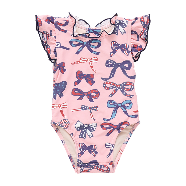 Girls Jennifer Suit - Pink Patriotic Bows