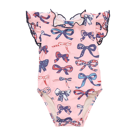 Girls Jennifer Suit - Pink Patriotic Bows
