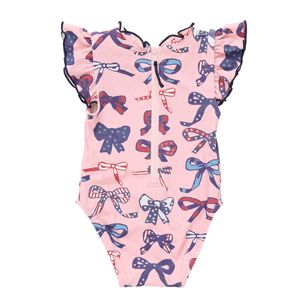 Girls Jennifer Suit - Pink Patriotic Bows