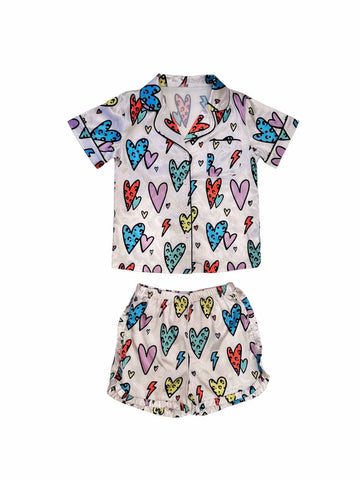 Rainbow Cheetah Heart Short Pajama Set