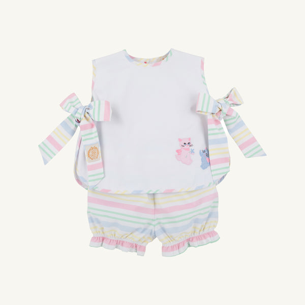 Talbott Tie Side -  White & San Antonio Stripe with Cat Applique