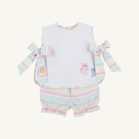 Talbott Tie Side -  White & San Antonio Stripe with Cat Applique