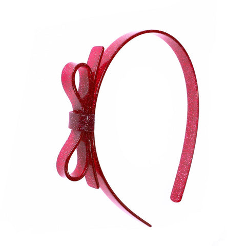 Thin Bow Glitter Headband - Red