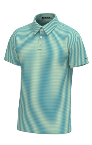Youth Morgan Stripe Performance Polo - Coastal Water Spring Green