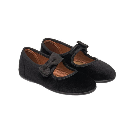 Velvet Suede Bow Mary Jane - Black