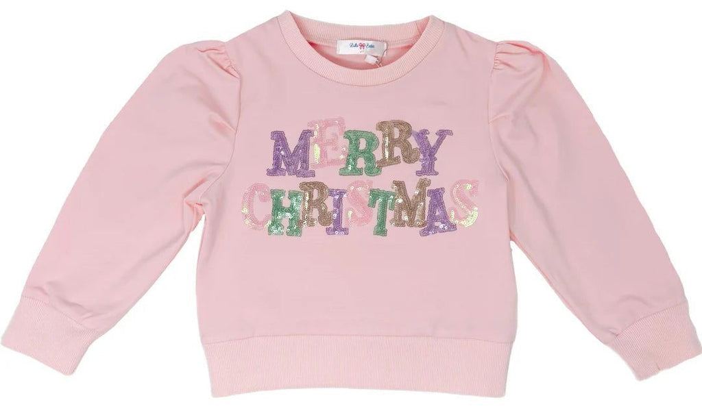 Christmas Pastel Pink Sequin Puff LS Shirt