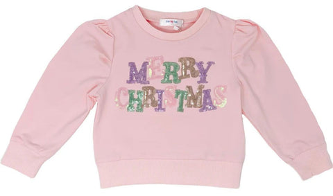 Christmas Pastel Pink Sequin Puff LS Shirt