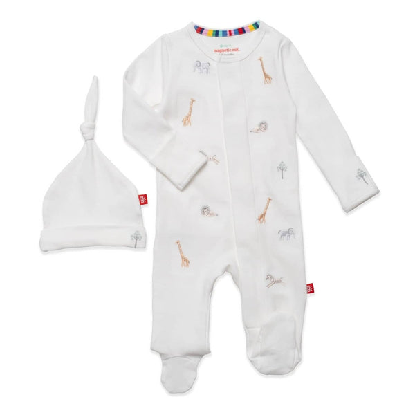 White Safari Footie and Hat Set