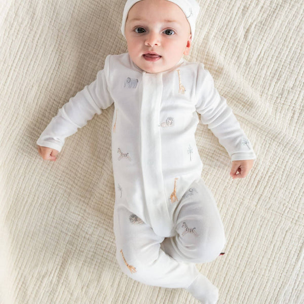 White Safari Footie and Hat Set