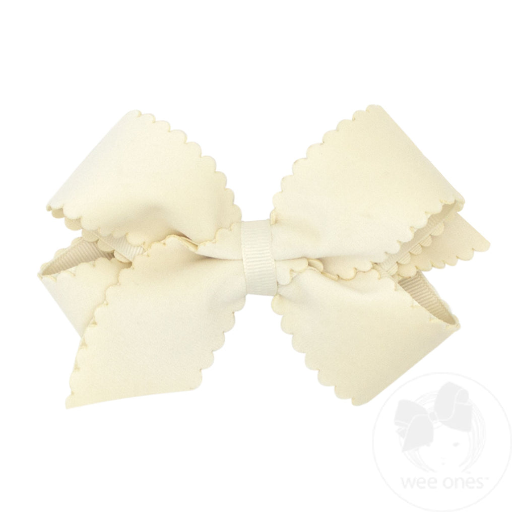 Medium Grosgrain Bow with Scalloped Edge Velvet Overlay