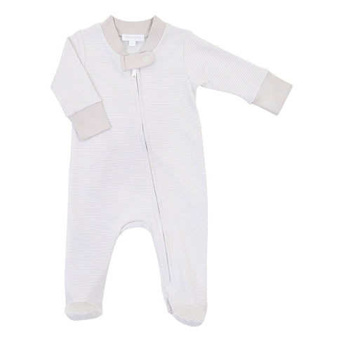Essential Stripe Zip Footie - Grey